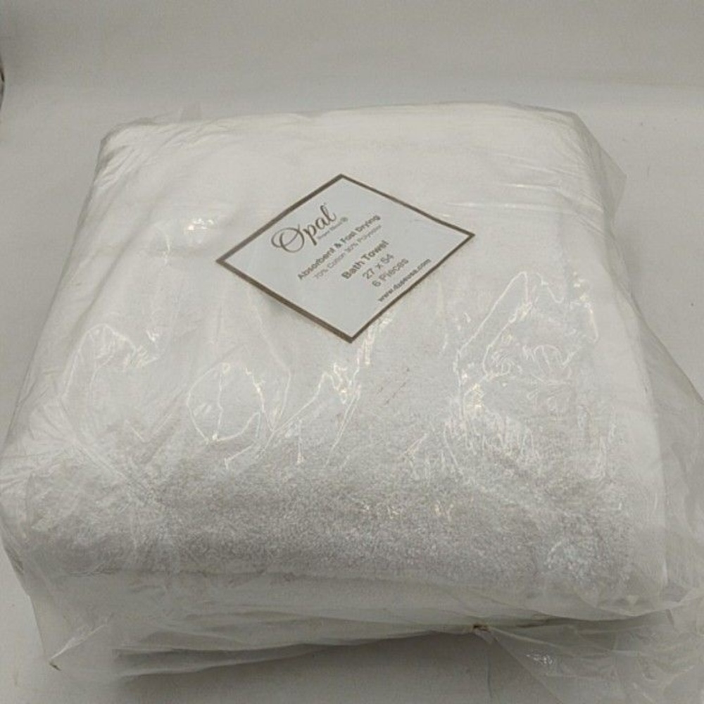 Opal Super Blend White Bath Towels 27x54" Absorbent Fast Drying Cotton Set of 6